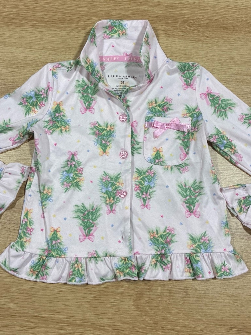 Laura Ashley Pink Holiday Tree Print Kids Pajama set
